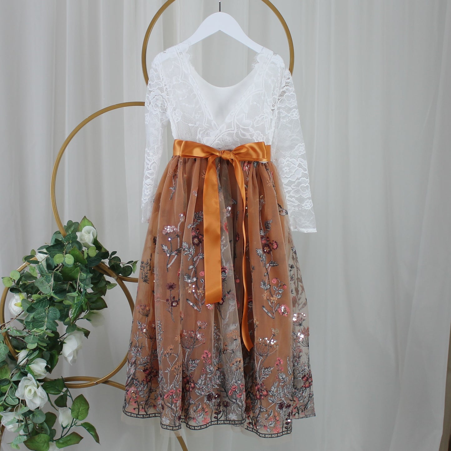 The Zinnia - Girls Floral Dress - Burnt Orange