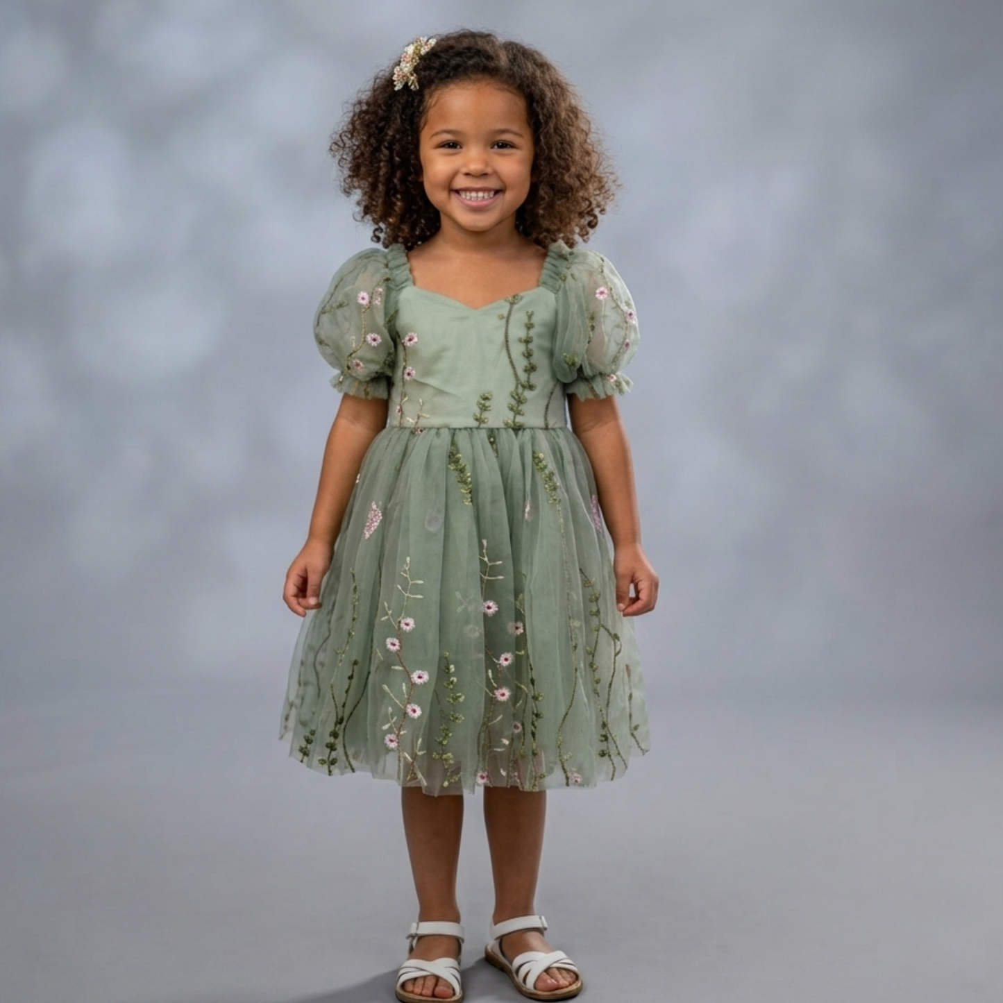 The Fall Wildflower - Girls Floral Dress - Sage