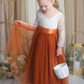Toddler Flower girl dress in burnt orange tulle and white lace 