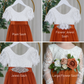 Fall wedding flower girl dress in burnt orange with white lace and jewel sash
