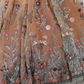 Burnt Orange Floral flower girl dress in long sleeve white lace with full length tulle bottom. 