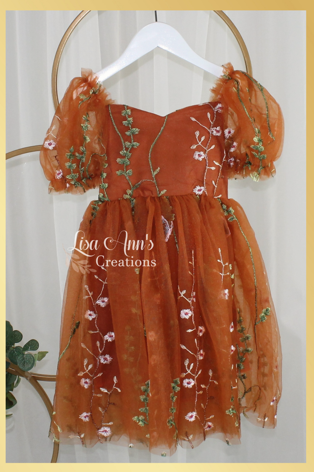 Girls Floral burnt orange dress