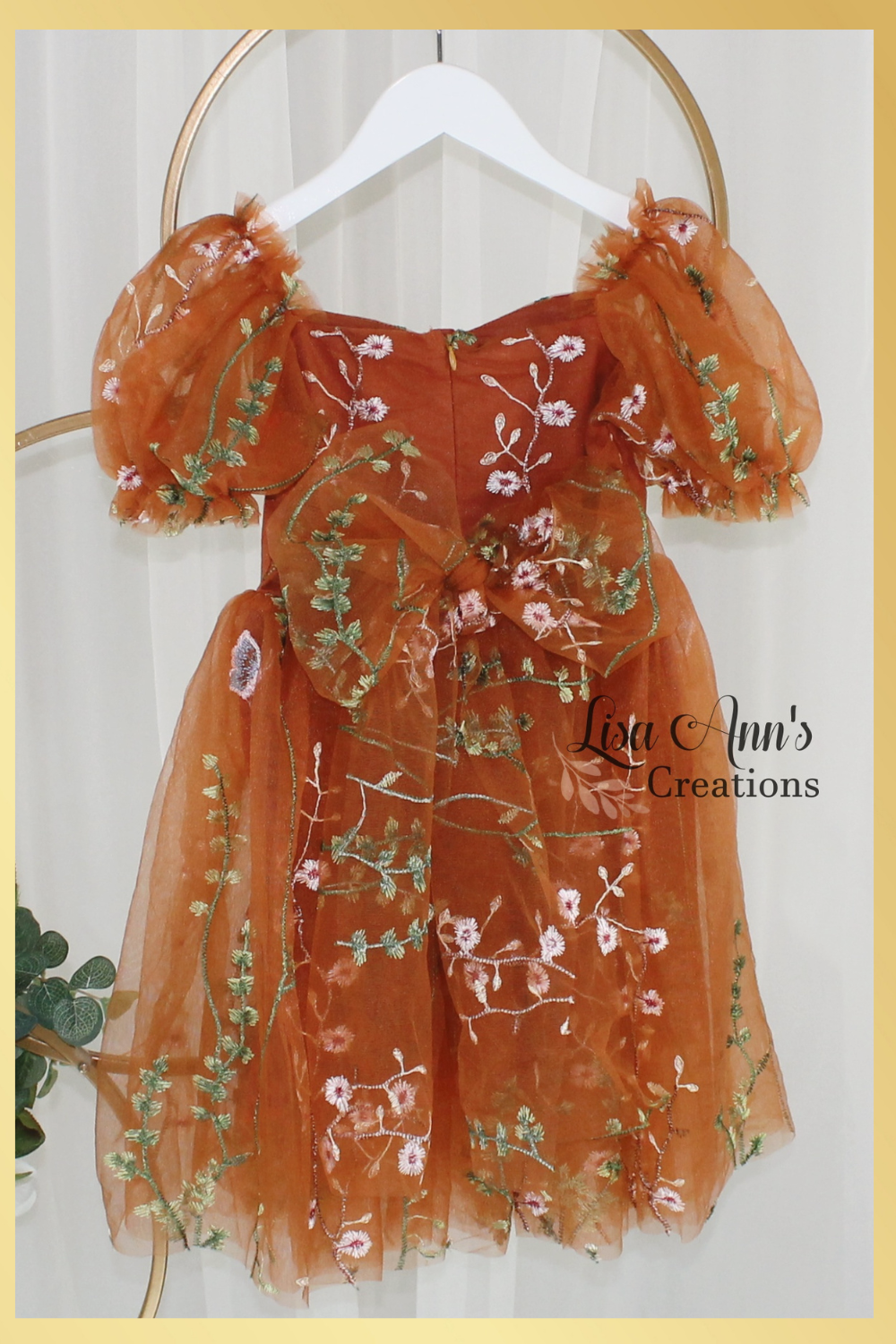 Burnt Orange floral girls dress