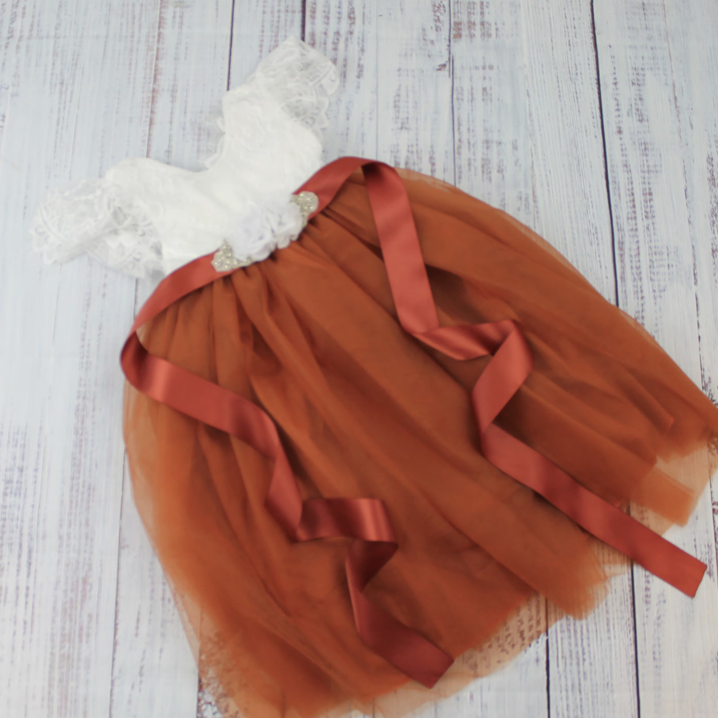 The Jasmine - Burnt Orange Flower Girl Dress - Short Sleeve
