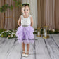 lavender flower girl dress in tulle and white lace. 