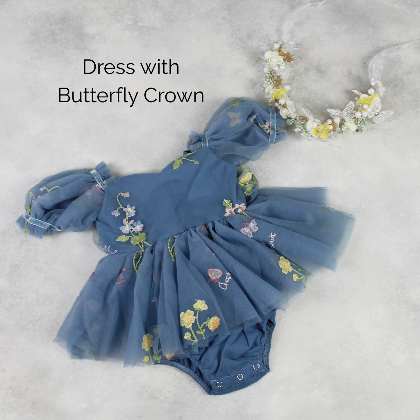 The Wildflower - Baby Floral Dress - Dusty Blue