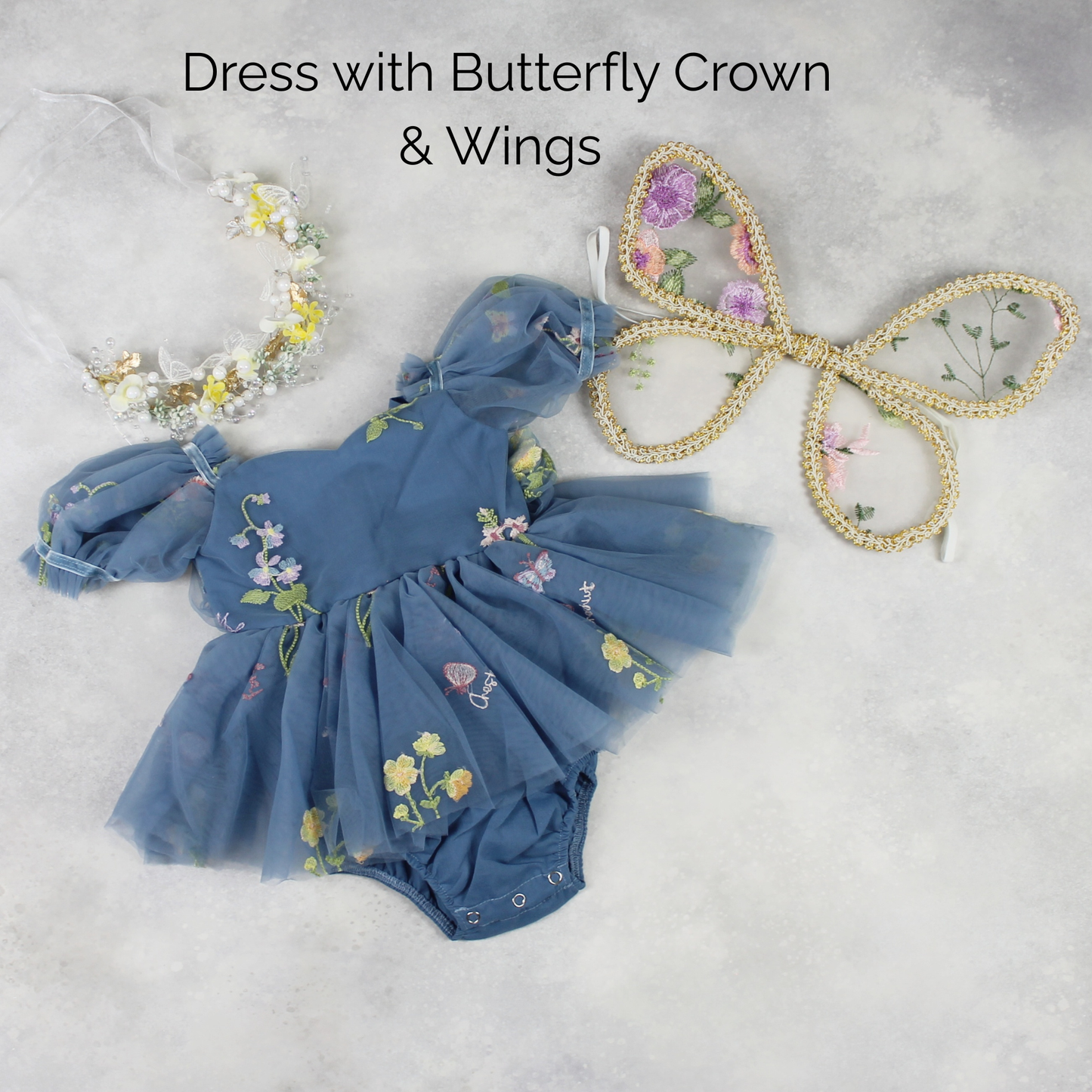 The Wildflower - Baby Floral Dress - Dusty Blue