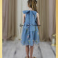 Embroidered flower girl dress with dusty blue tulle