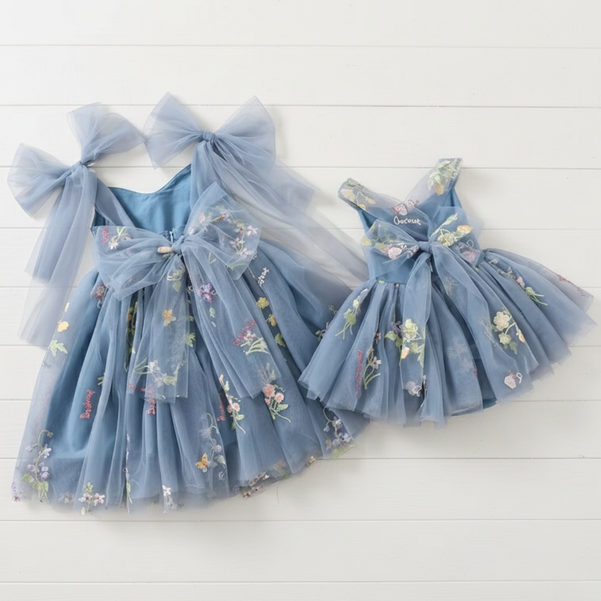 The Gardenia - Baby Floral Dress - Dusty Blue