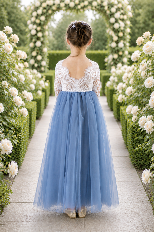 Dusty Blue Flower Girl Dress in tulle and lace