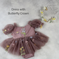 Baby Girl first birthday dress in dusty purple floral embroidery flowers for fairy and wildflower and fairy birthday parties.  with crown