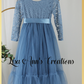 Girls Christmas dress in a dusty blue lace and tulle. Mermaid full length style and long sleeves.