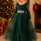 Green Holiday Dress for girls with long sleeve lace bodice and flowing tulle skirt