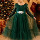Green Christmas Dress for Girls with long sleeve lace bodice and full tulle mermaid skirt