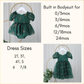 Green holiday dress size guide showing the green candy cane Christmas dress available in baby and girls sizes.