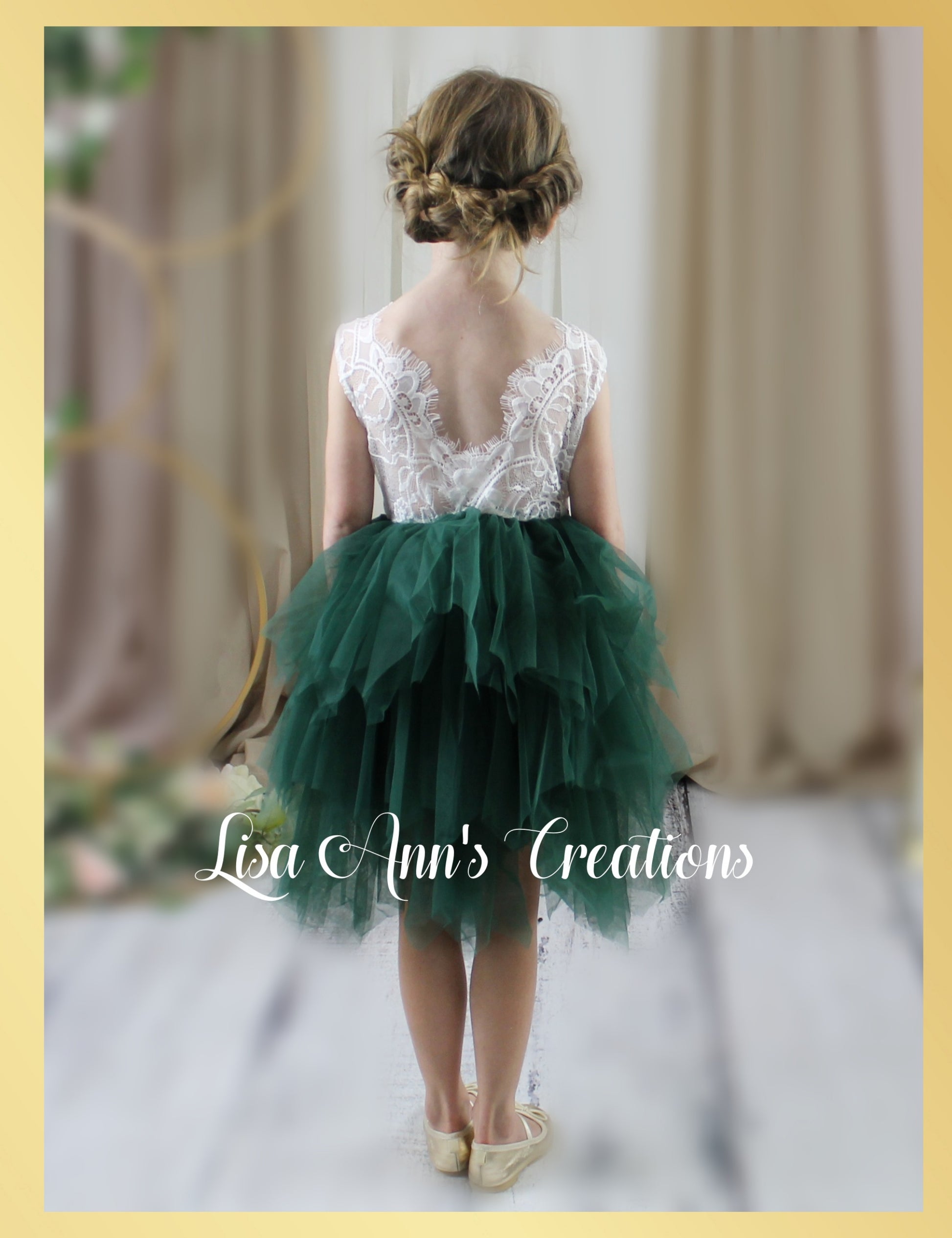 Girls Christmas Dress in Hunter Green