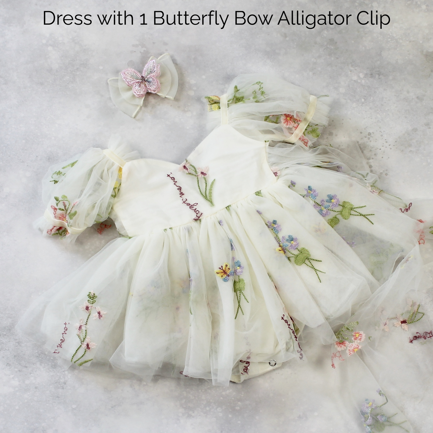 Fairy First birthday baby girls romper dress in ivory floral with wings. 