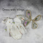 Fairy First birthday baby girls romper dress in ivory floral with wings. 