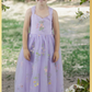 flower girl dress full length in lavender tulle with embroidered flowers 