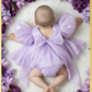 Baby girl dress in lavender with puffy short sleeves and built in romper style in Organza material