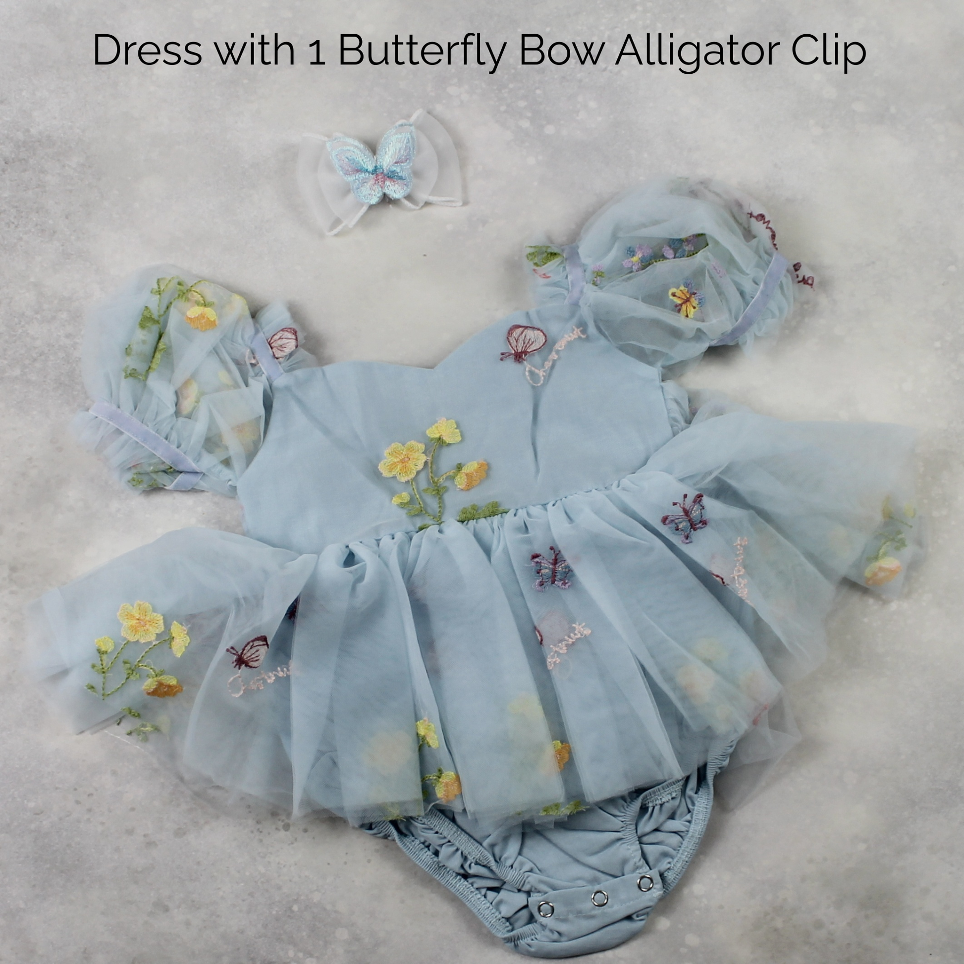 light blue floral romper with clip