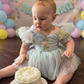fairy first birthday in a floral light blue tulle romper