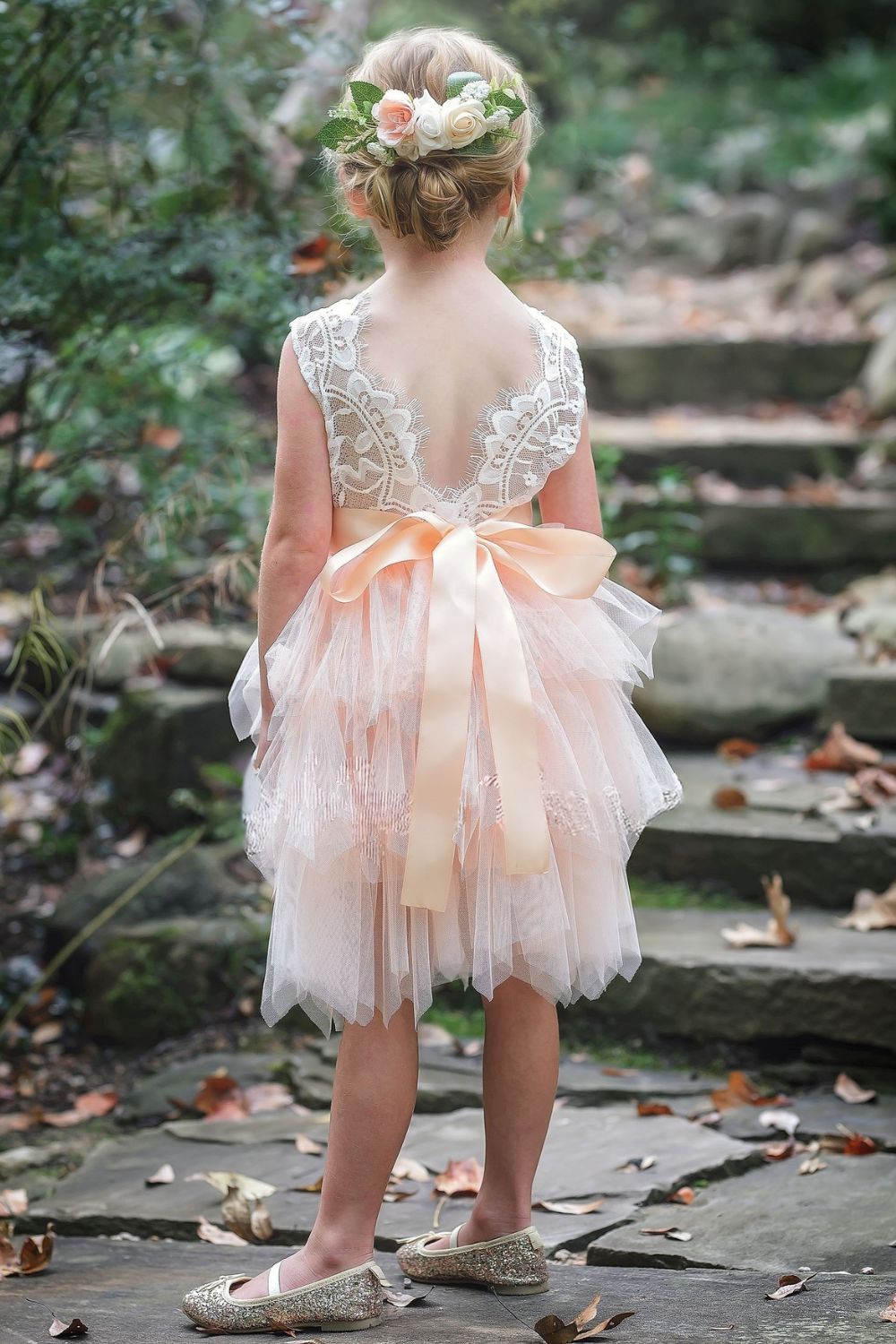 The Daisy - Light Peach Dress - Sleeveless - Flower Sash