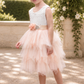 Light Peach Flower Girl dress in tulle and white lace