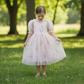 floral flower girl dress in light pink tulle. 