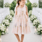 light pink floral flower girl dress in with embroidered tulle. 