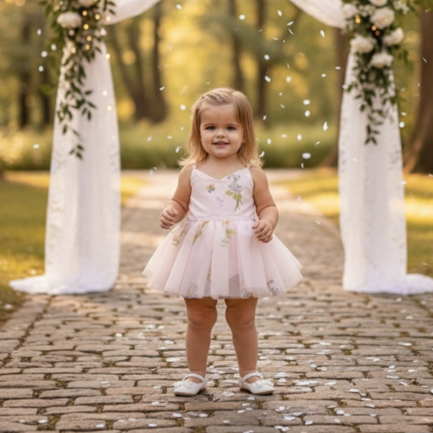 Pink Flower Girl Dress with embroidery flowers in tulle
