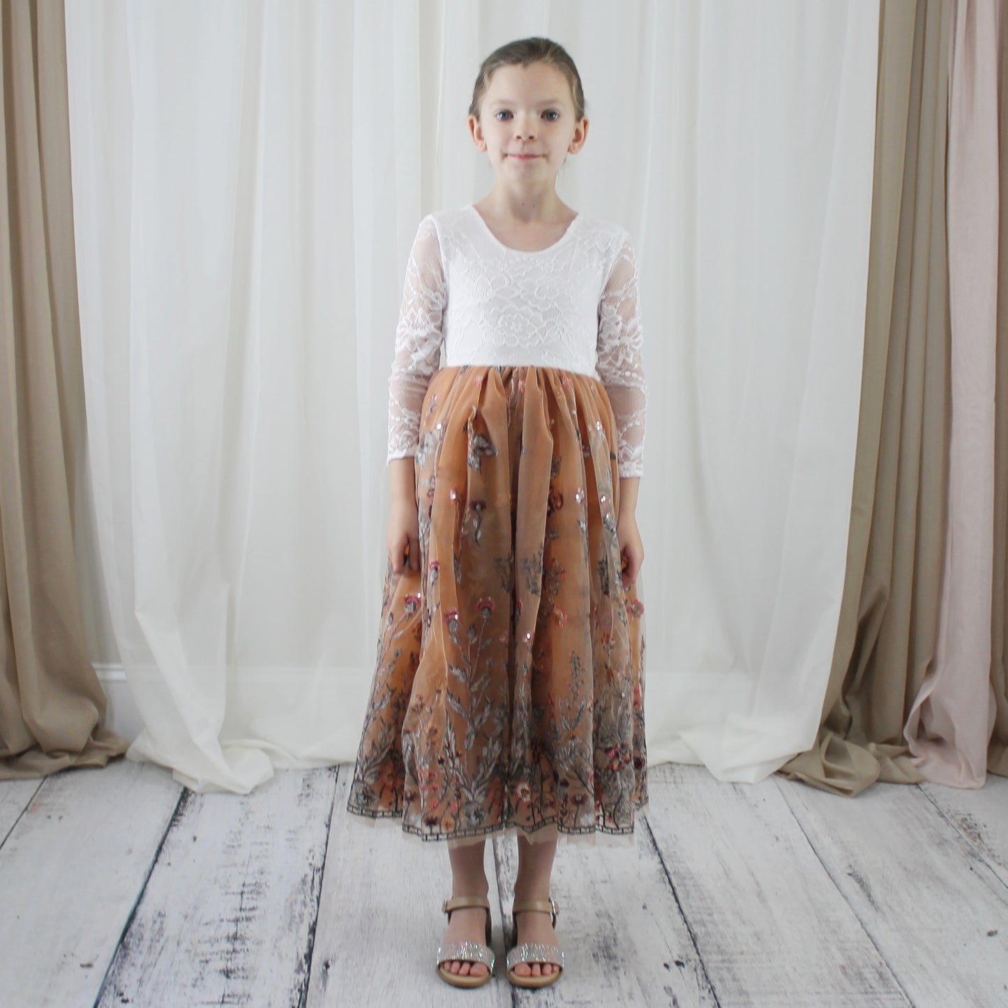 The Zinnia - Girls Floral Dress - Burnt Orange