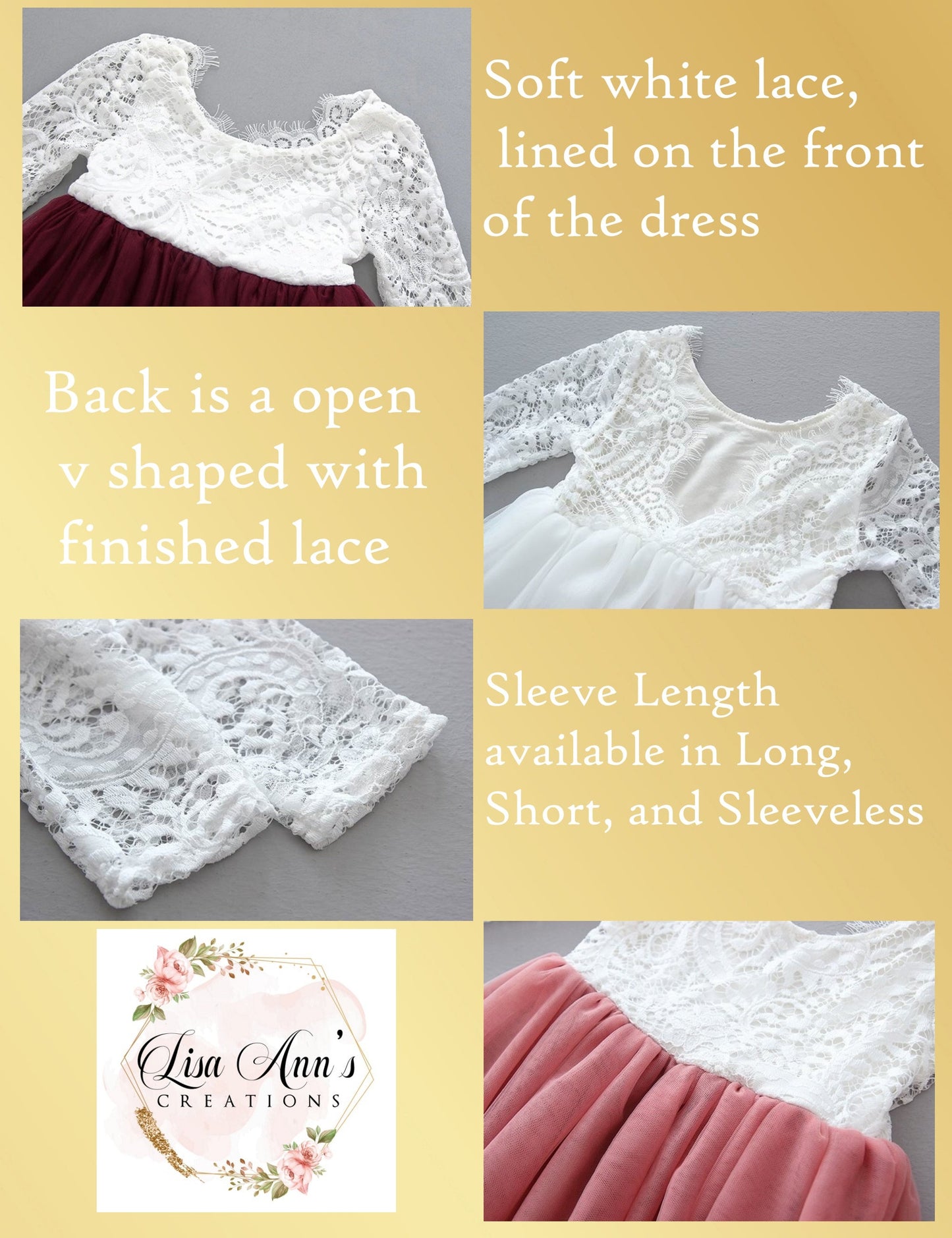 Flower Girl Dress long sleeve lace and full length tulle