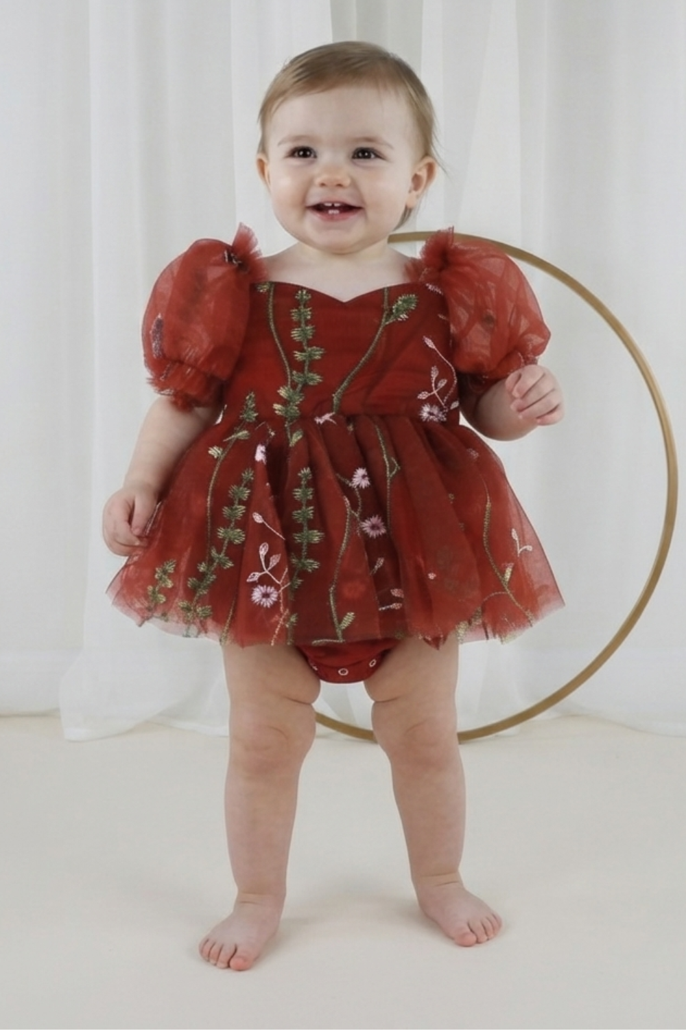 baby flower girl dress in rust florals 