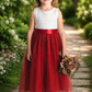 Fall flower girl dress in rust tulle with white lace sleeveless dress full length. 