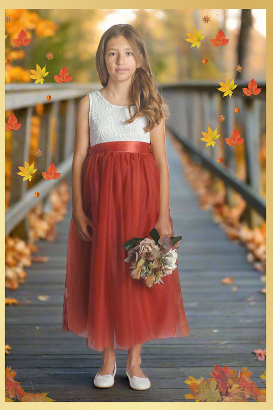 The Peony - Rust Flower Girl Dress - Sleeveless