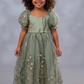 Toddler sage green floral flower girl dress in full length