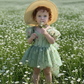 Baby flower girl dress in sage floral tulle in a romper style. 