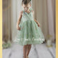 Flower girl dress in sage green tulle with embroidered florals
