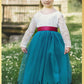 Special Occasion Girls Dress in Teal Tulle and White Lace
