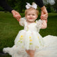 White floral flower girl dress for spring and summer weddings or other special occasions like birthdays and holidays. 