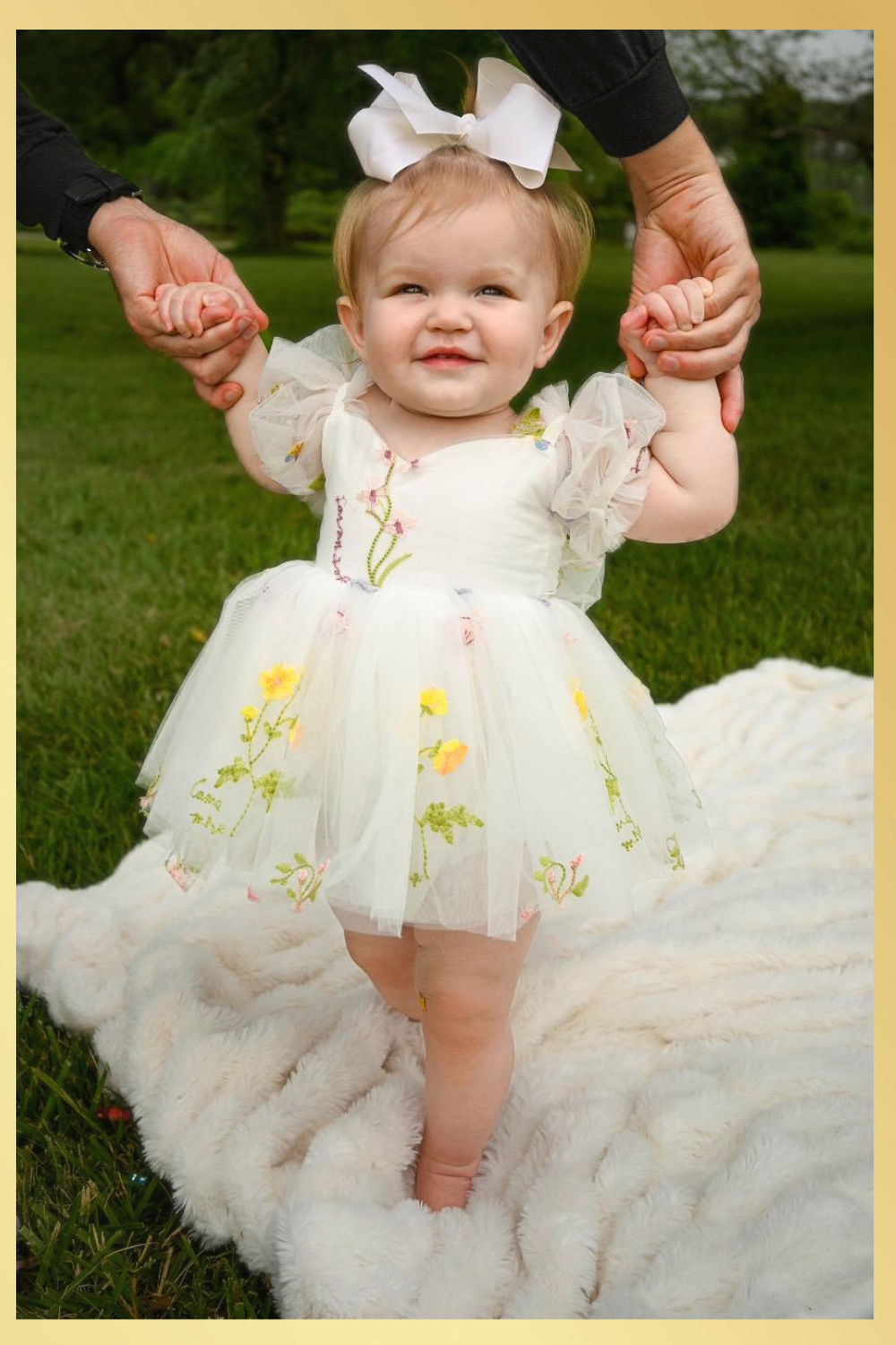 White Floral baby girl birthday dress