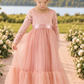 Flower Girl Dress Blush Long Sleeve Lace and Tulle