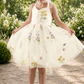Flower Girl Dress with floral embroidery tulle in ivory. 