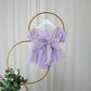 First birthday baby girl dress in lavender floral tulle with built in romper/bodysuit and puffy  short sleeves.