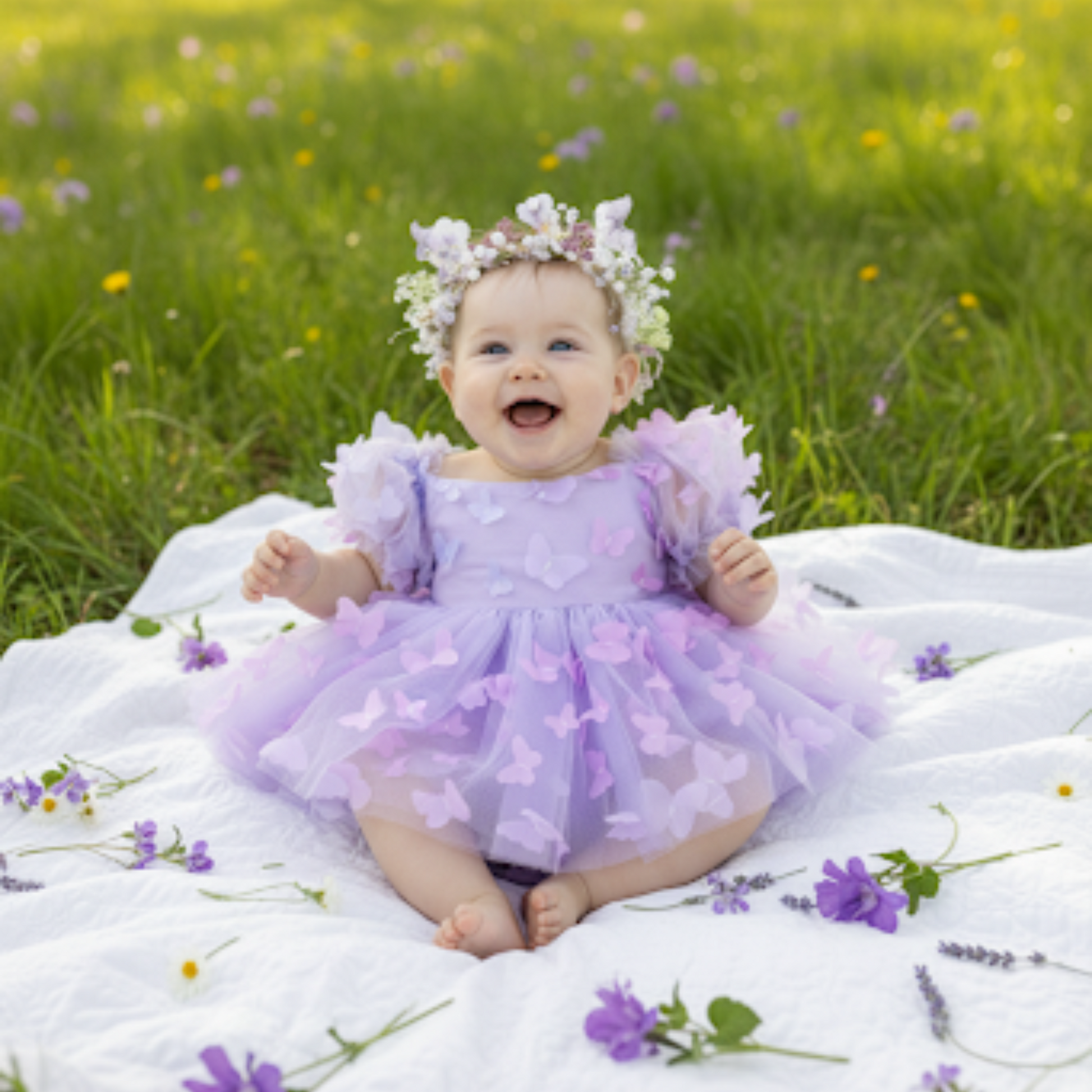 1st birthday romper for baby girl in a lavender ombre butterfly for fairy first birthday. 