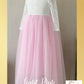 flower girl dress light pink tulle full length and white lace in long sleeves