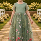 sage floral embroidered dress in lace and tulle for a flower girl or special occasion.  