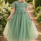 flower girl dress in sage tulle and lace. 
