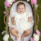 White baby girl dress with built in romper bodysuit